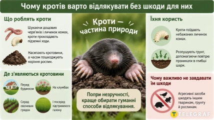 Инфографика о кротах с крупным изображением крота в центре