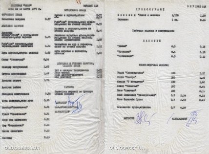 Ресторан Киев Одесса меню что подавали
