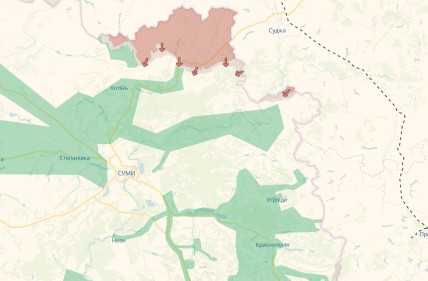 Карта бойових дій в Сумській області DeepState 22.12.2025