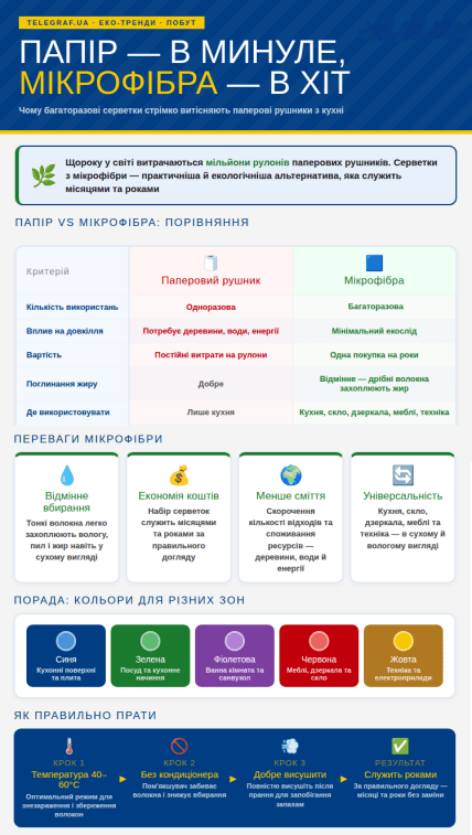Что купить вместо бумажных полотенец, какие "плюсы" микрофибры