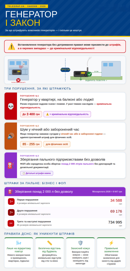 В каких случаях украинцы могут получить штраф за использование генератора