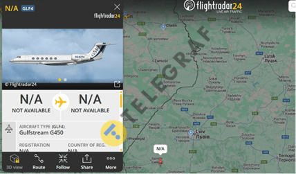 Информация о маршруте самолета недоступна, скриншот