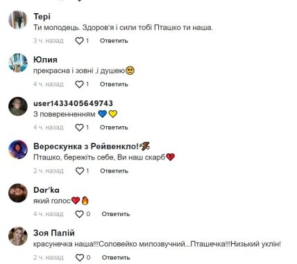 Комментарии под видео Пташки