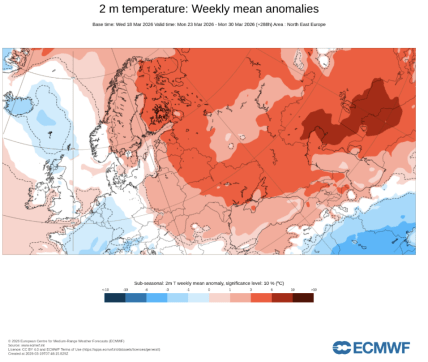 Карта температур с 23 по 27 марта