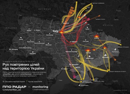 Рух повітряних цілей ворога над Україною 15 червня