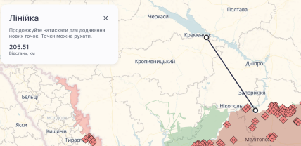 Расстояние от линии фронта до Кременчуга