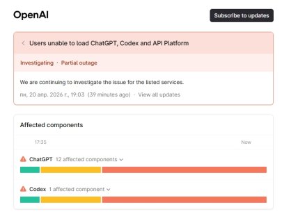 OpenAI підтвердила наявність проблем з ChatGPT, Codex та АРІ Platform