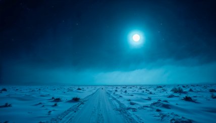 Місяць на небі і сніг на дорозі