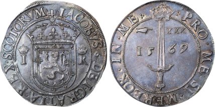 Риал (доллар-меч) 1569 года. Королевство Шотландии. Король Яков VI. Монетный двор – Эдинбург