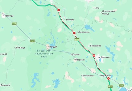 Перекрыта трасса М-11 в районе резиденции Путина, карта