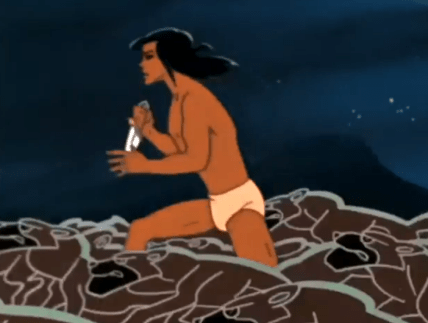 "Маугли" сражается с "рыжими собаками", эпизод советского мультика