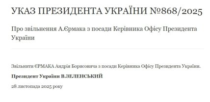 Указ про уволнение Ермака