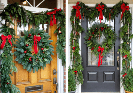 Венок и хвойное обрамление, новогодний декор