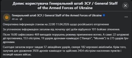 Сводка Генерального штаба ВСУ 11.04.2026