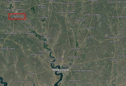 Прибужани на мапі відносно Миколаєва