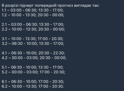 Графики отключений в Николаевской области 15 февраля