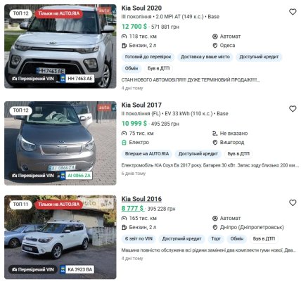 Оголошення про продаж Kia Soul на вторинному ринку