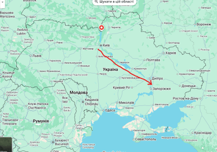 Карта Украины, течение Днепра