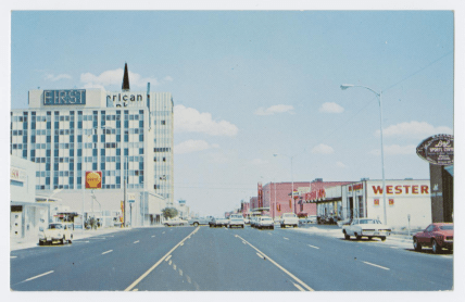 Открытка с панорамой центра города Одесса, штат Техас