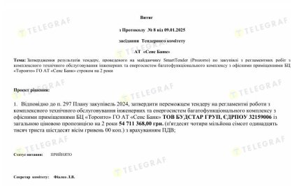 Витяг з протоколу засідання тендерного комітету, що підписала секретар комітету Л. Фіалко