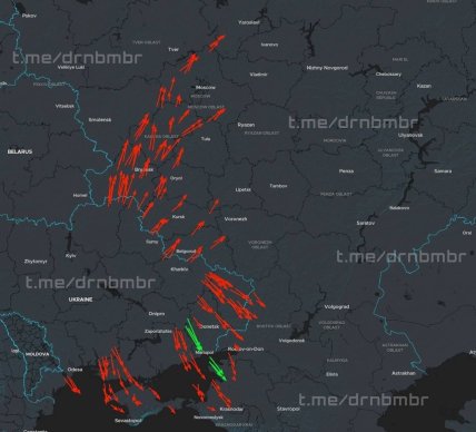Напрямок руху дронів та ракет, які летять атакувати Росію та тимчасово окуповані території