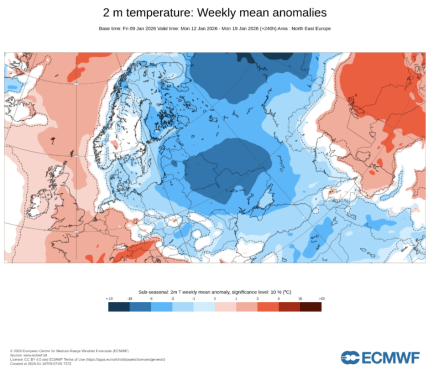 Карта температур 19 января