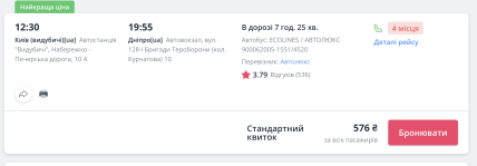 Цена билета на автобус Киев Днепр