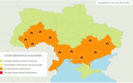 Карта регионов с небезопасными погодными условиями