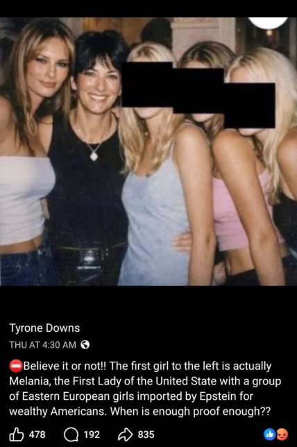 Меланія Трамп та Гіслейн Максвелл з невідомими дівчатами