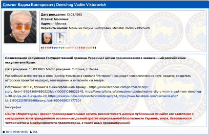 Вадим Демчог в базе "Миротворец"