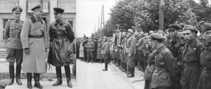 Генерал-танкіст Гайнц Гудеріан та комбриг Семен Кривошеїн на спільному параді Вермахту та Червоної армії у Бресті, 22 вересня 1939 року