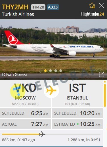 Над Украиной замечен самолет Turkish Airlines