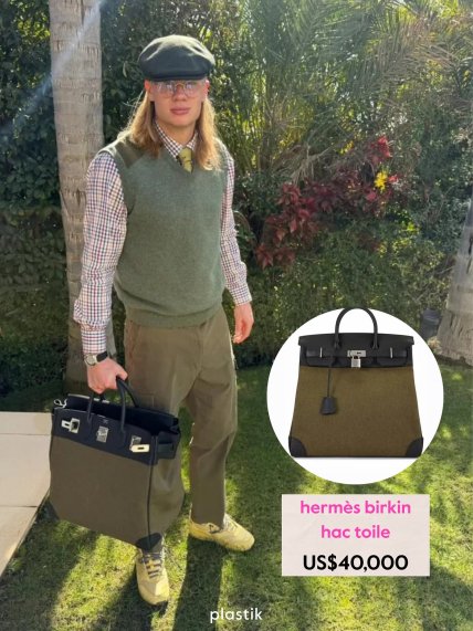 Ерлінг Голанд із сумкою Hermes birkin hac toile