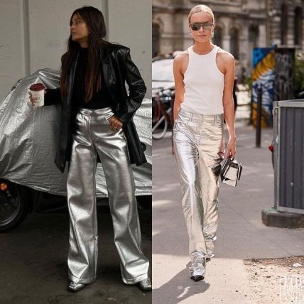 Образы с серебристыми брюками