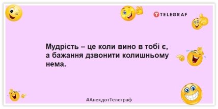 Анекдоти про колишніх - Мудрість це коли вино в тобі є, а бажання дзвонити колишньому немає.
