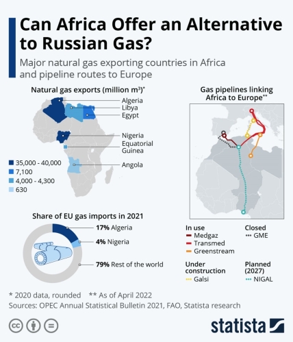 Потенциальные и действующие газопроводы в Европу