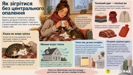 Инфографика с женщиной в тёплой одежде с чашкой и кошкой на коленях, грелкой, одеялом и обогревателем
