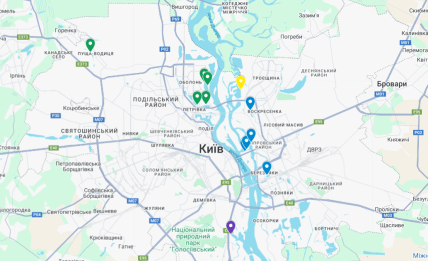 Карта мест, где можно покупаться на Крещение в Киеве