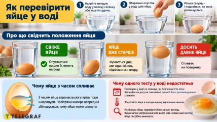 Проверить свежесть яйца можно, опустив его в холодную воду