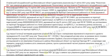 Фрагмент судебного решения о попытке передать землю ЧП Ремонтник-Юг