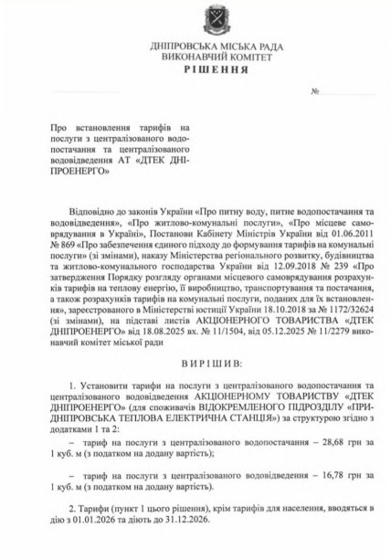 Решение городского совета Днепра