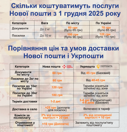 Порівняння тарифів Укрпошти та Нової пошти