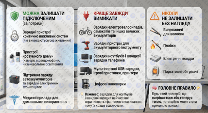 Що можна залишати підключеним до мережі, а що не можна