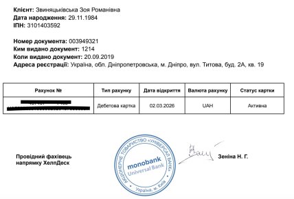 Справка, полученная клиенткой банка