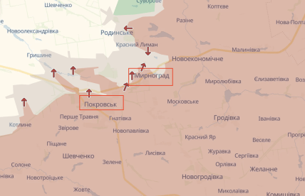 Покровск и Мирноград на карте