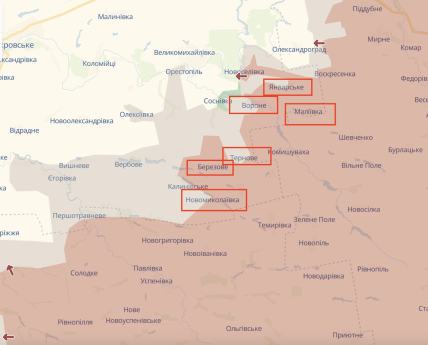 Березовое, Терновое, Новониколаевка, Вороное, Январское, Малеевка на карте