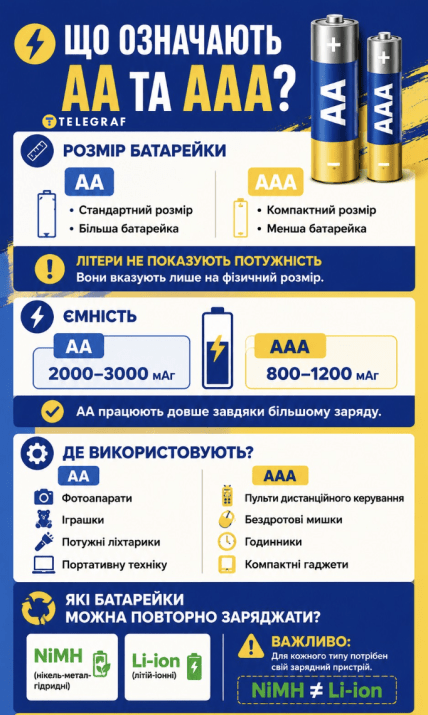 Что означает буквы АА и ААА на батарейках