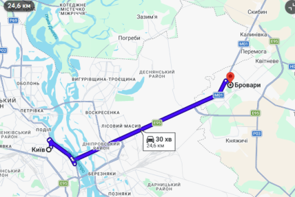 Київ-Бровари на карті