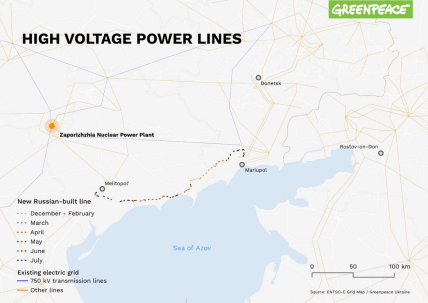 Незаконні ЛЕП між окупованими містами. Карта Greenpeace Україна
