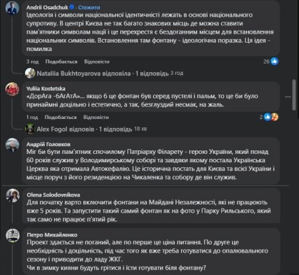 Коментарі користувчів соцмережі